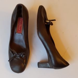 Cole Haan dk brown leather heels w bow-sz 6 1/2B